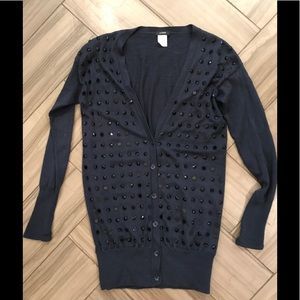 🌻2xHP!🌻 J.Crew Merino Wool Beaded MIDI V-Neck Cardigan S Navy & Black
